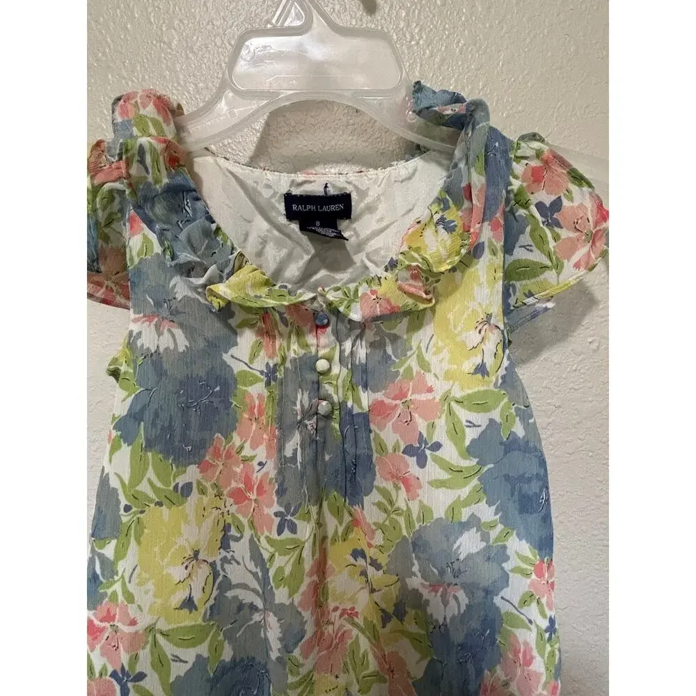 Adorable! Girls Ralph Lauren Girls Floral Summer Dress Ruffles Lined, size 8